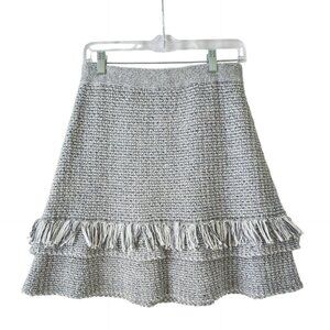 Maeve Anthropologie Gray Fringe Bouclé Knit Skirt S